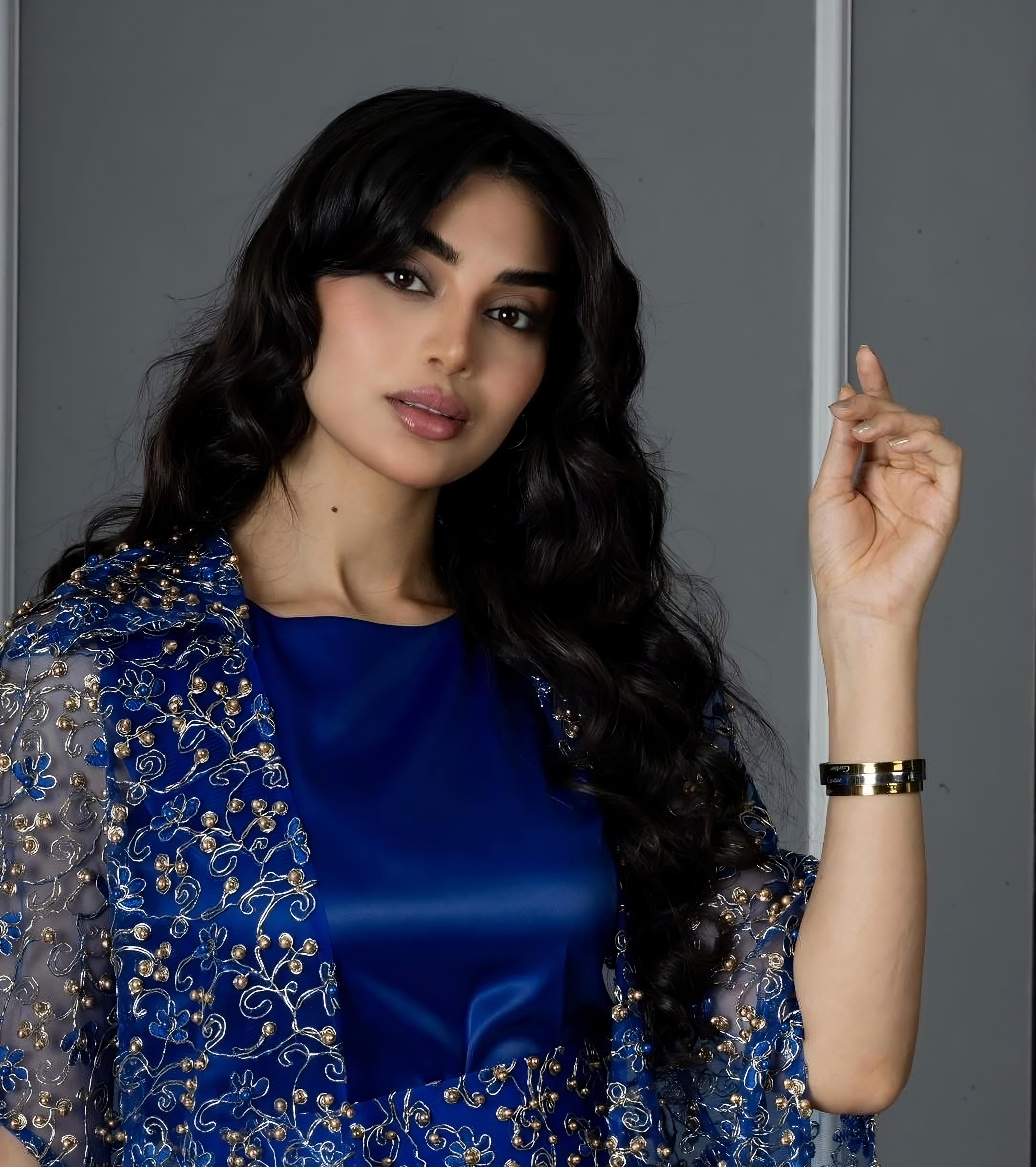 Blue Cape With Embroidered Pearls