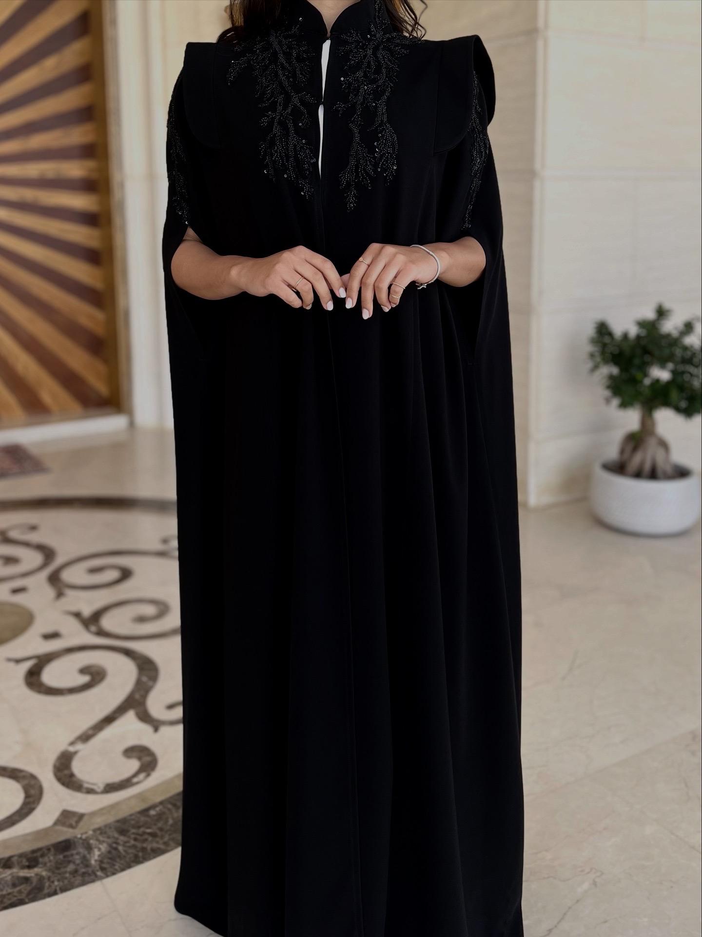 Black Cape With Black Embroidery
