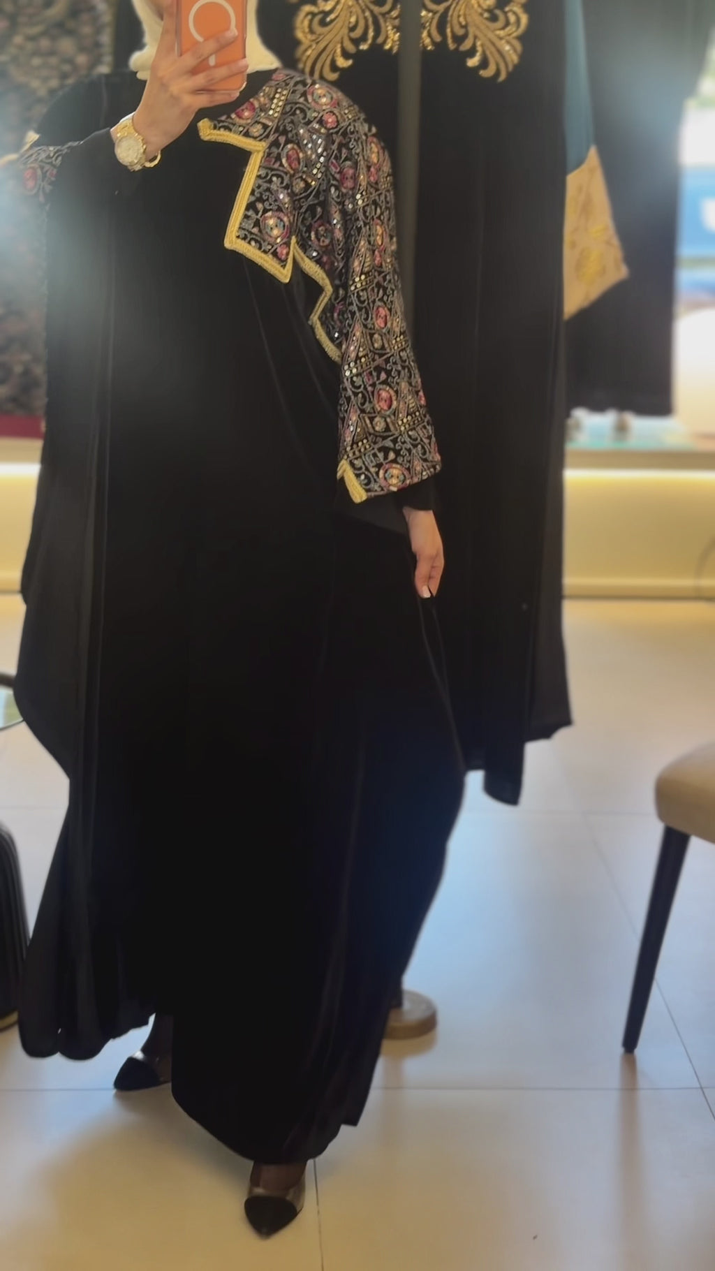 Black Velvet Embroidered Farasha