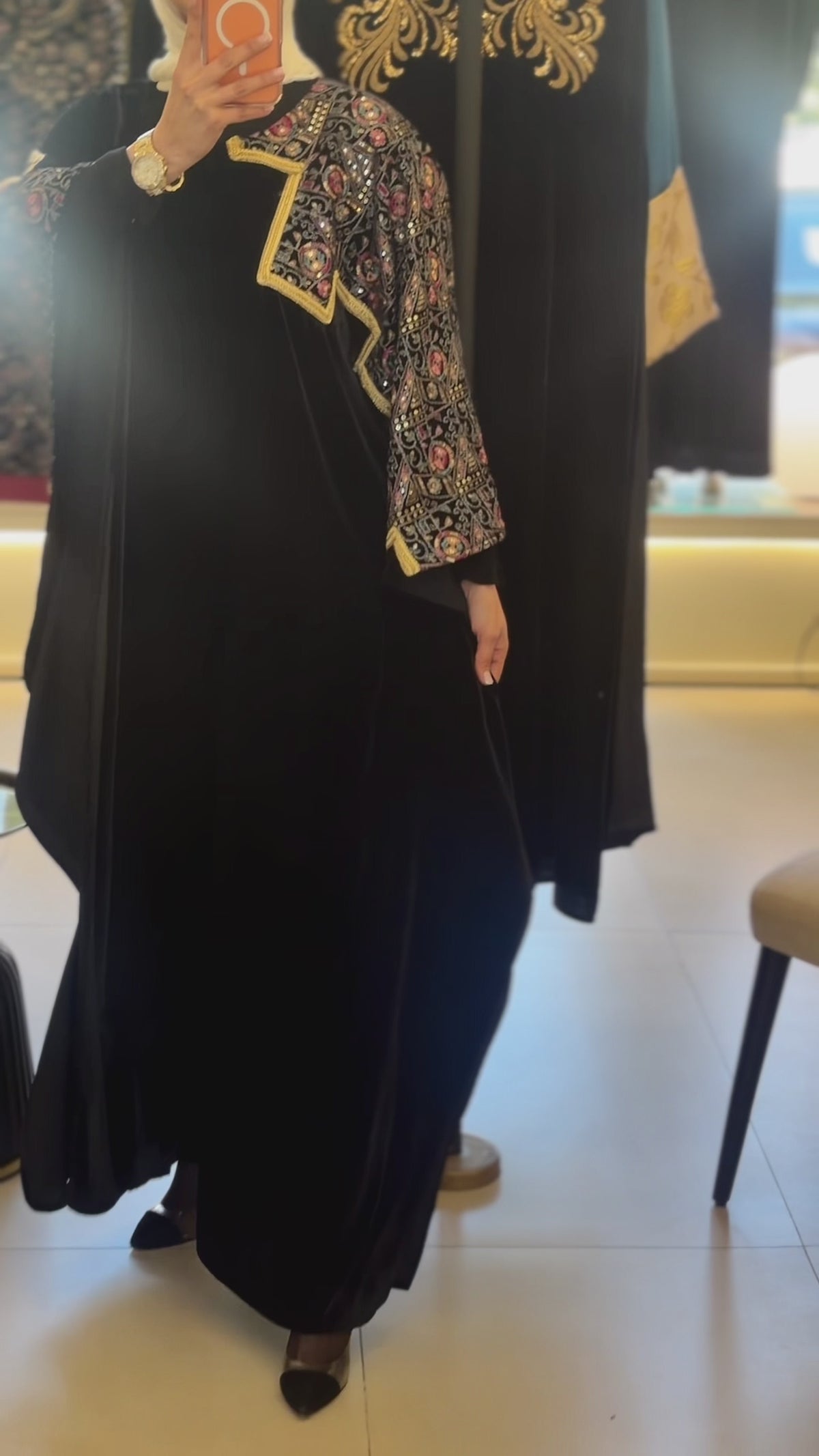 Black Velvet Embroidered Farasha