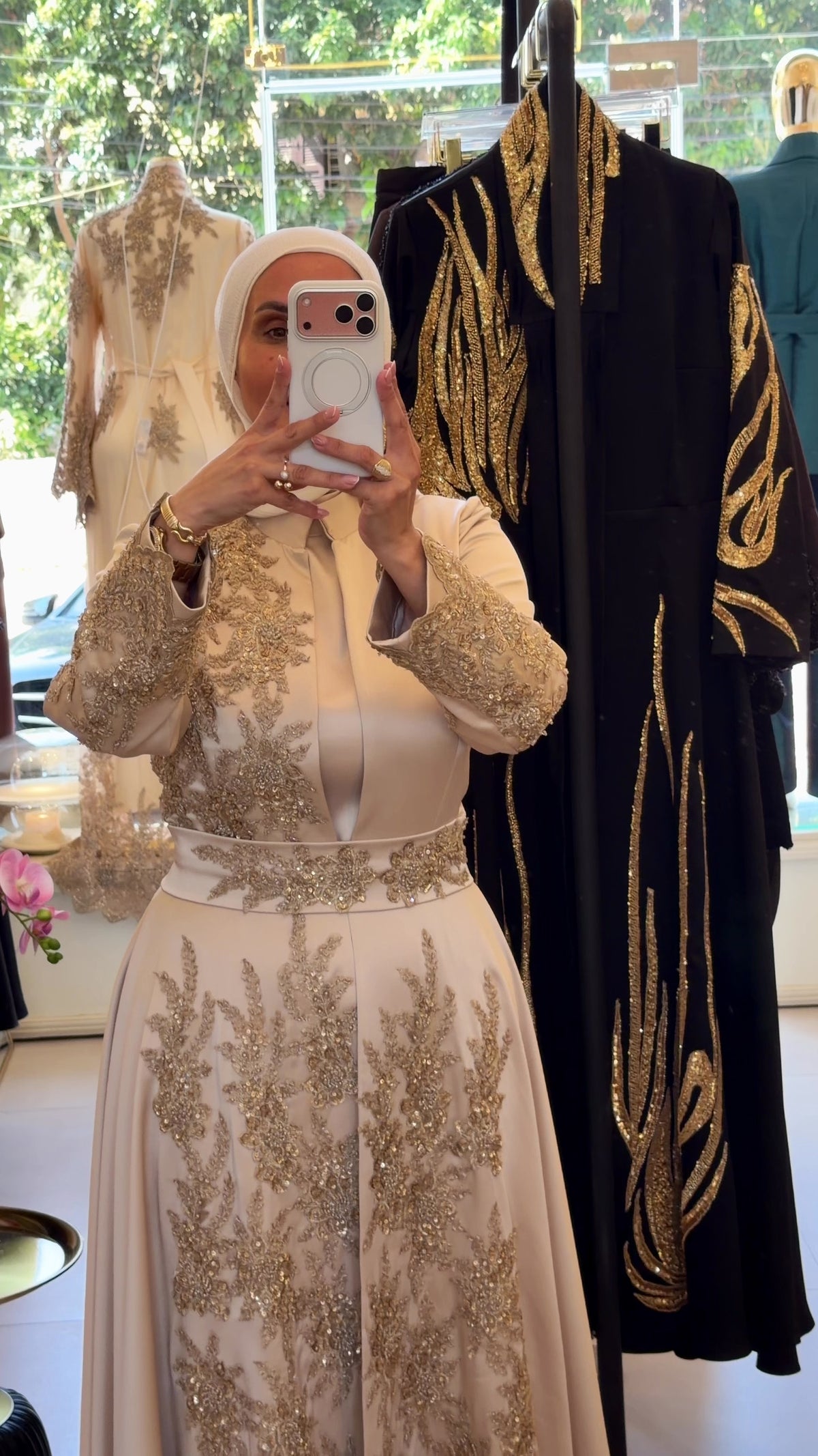 Caftan Embroidered With Denteille + Dress