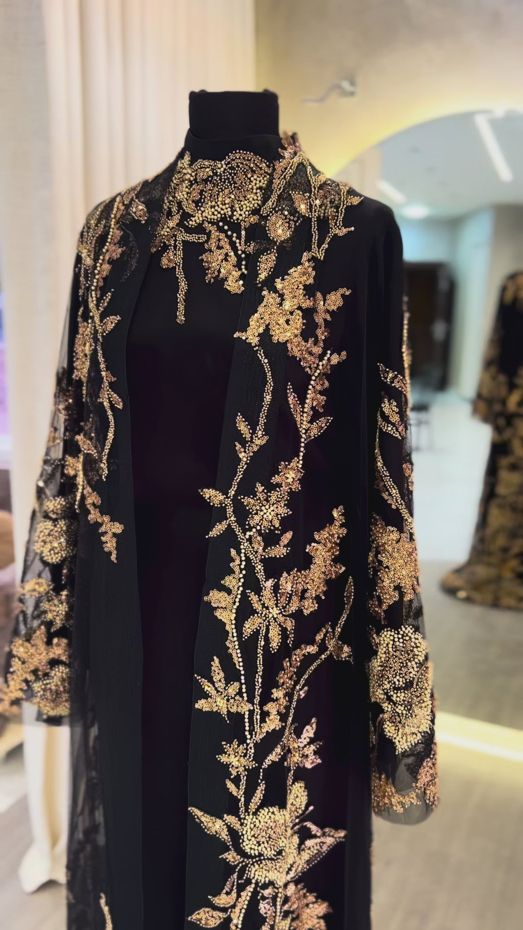 Hand Embroidered Black & Gold Abaya Set
