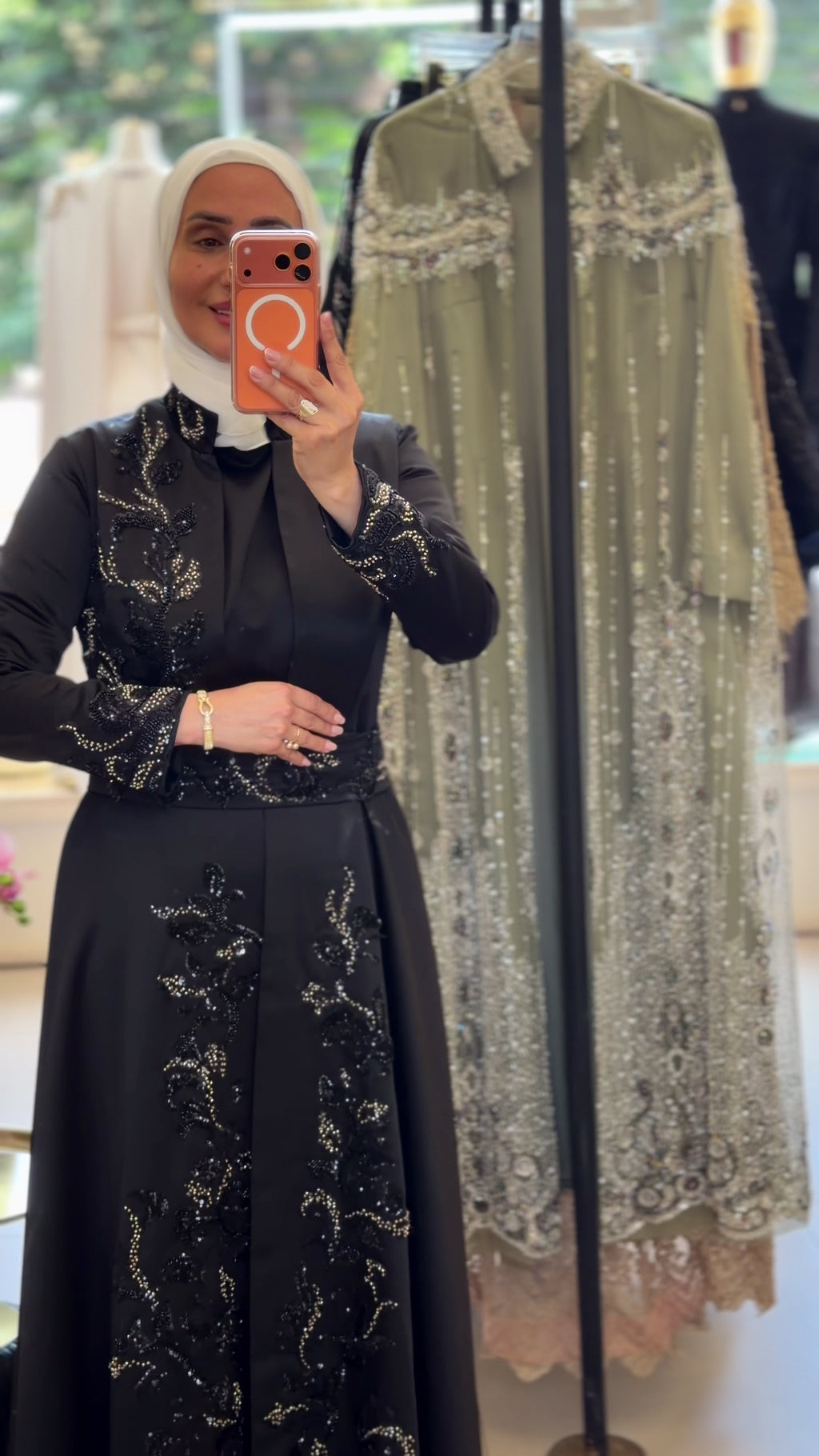 Full Cloche Embroidered Abaya with belt