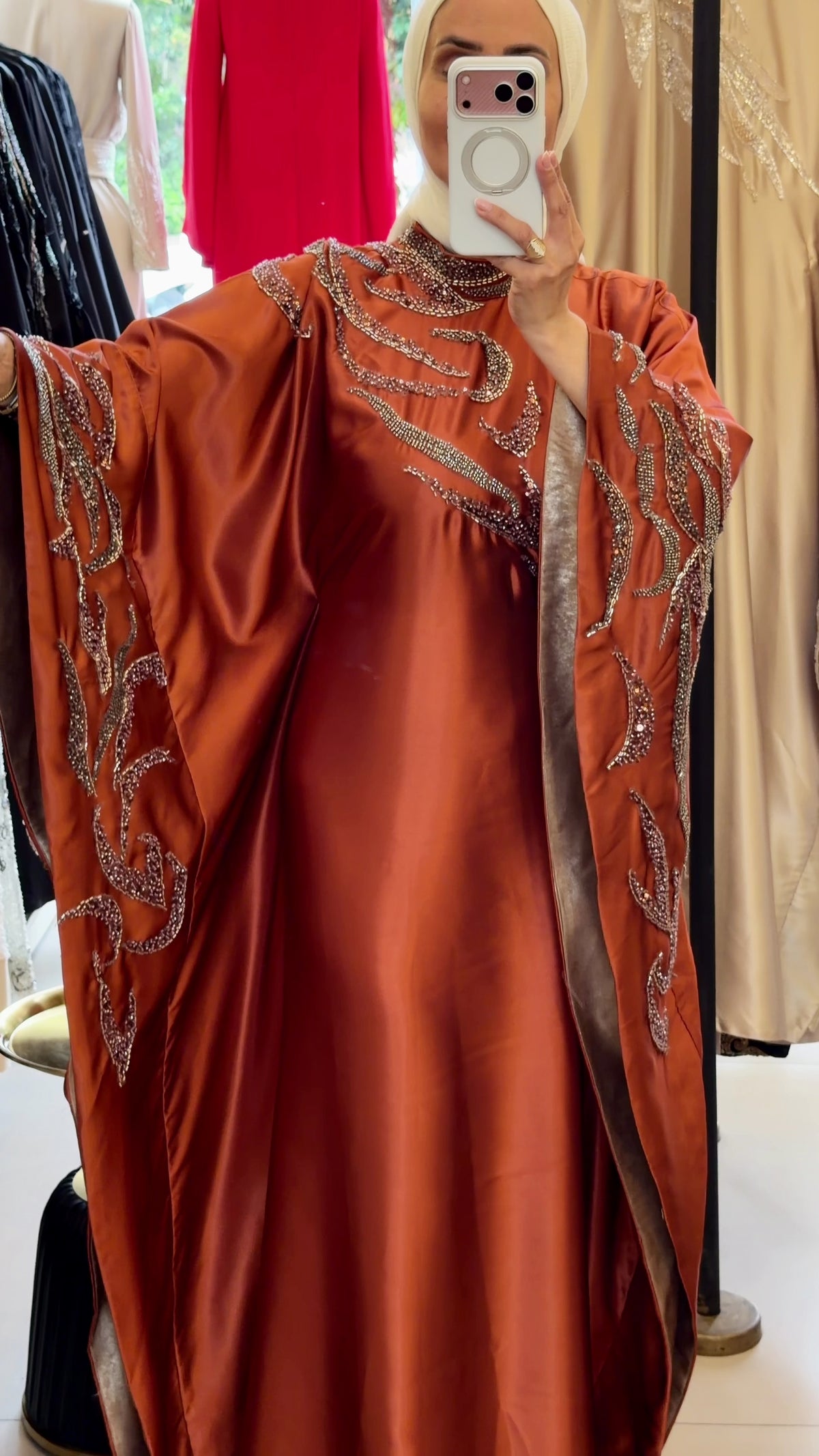 Stylish Embroidered Burnt Orange Abaya